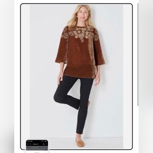 J. Jill Velvet Brown Floral Embroidered Tunic S